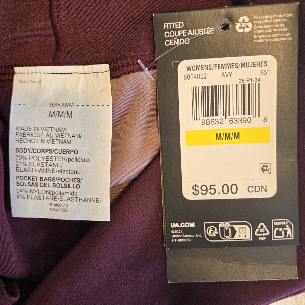 NWT Under Armour High Rise Ankle Crop Leggings M Burgundy Pink $95 - Picture 7 of 7